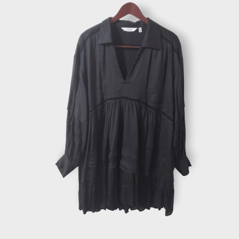 & Other Stories Paris Atelier Pintuck Billow Sleeve Dress Black Size Medium
